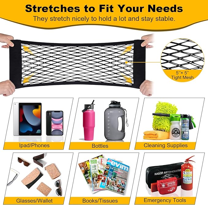 PIFOOG 4Pcs Universal Car Storage Net Pockets Stretchable Automotive Mesh Pouch Nets Bag Organizer Stickers Netting for Auto SUV Trunk Back Seat RV Camper