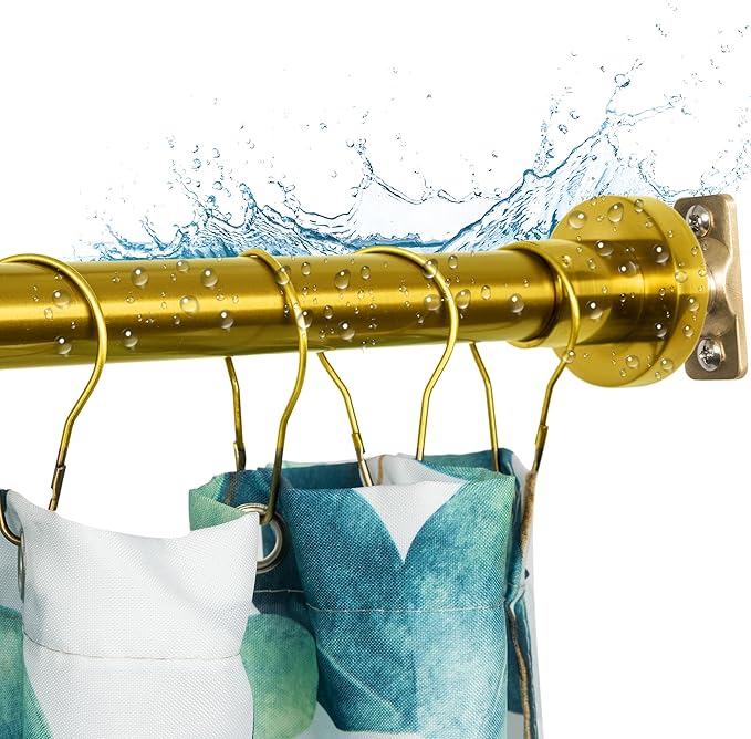 Artiwell Heavy Duty Shower Rod, Adjustable Shower Curtain Rod, Expandable 47-84 Inch, Permanent Mount Shower Rod, Never Rust Stainless Steel For Window Curtain and Closet, Brushed Gold