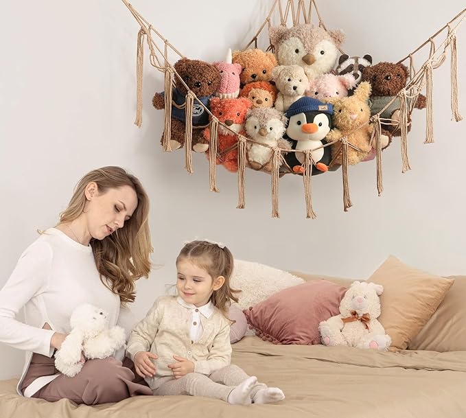 Stuffed Animal Storage Hammock or Net Corner - Large Toy Hammock Net for Stuffed Animals Room Decor - Cute Stuff Animal Organizer Plush Holder - Kids Baby Nursery Essentials Wall Bedroom Home Decor