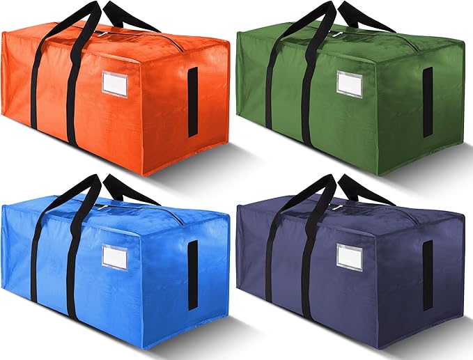 HOMESURE Supports 200lbs Heavy Duty Moving Bags - Strong Zipper & Wrap-Around Handles - Water-Resistant Storage Totes, Durable Alternative to Moving Boxes - 4 Pack -Multi-Color System for Easy Sorting