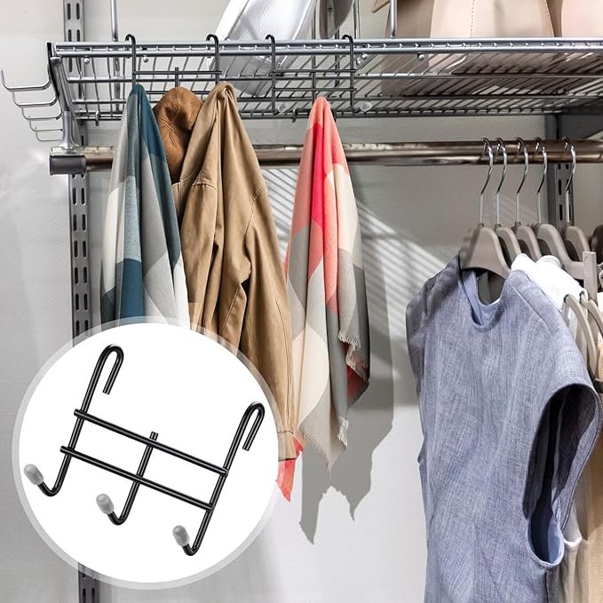 Teenyyou 6 Pack 3 Hook Attachment for Wire Shelving 3.75" l x 1.625" d x 3.25" h Wire Shelving Hooks Accessories Steel Hanging Rack Metal for Storage Organizer(Black)