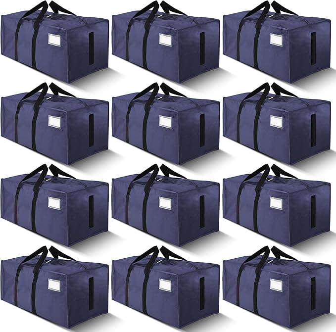 HOMESURE Supports 200lbs Heavy Duty Moving Bags - Strong Zipper & Wrap-Around Handles - Water-Resistant Storage Totes, Durable Alternative to Moving Boxes - 12 Pack - Blue