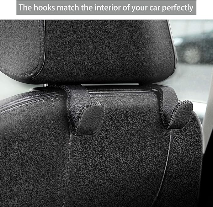 AMVOYOA Headrest Hooks for Purses and Bags, Car Back Seat Headrest Hanger Vehicle Beige Leather Storage Hook, Pack of 2