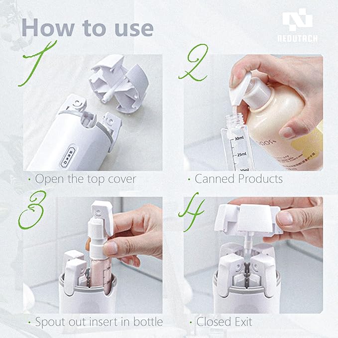 4 in 1 Travel Dispenser Bottles Shampoo Refillable Leak Proof TSA Compliant Size Containers Toiletries Toiletry with Pump Design Portable Organizer Conditioner Lotion Cream Vacation (Green)