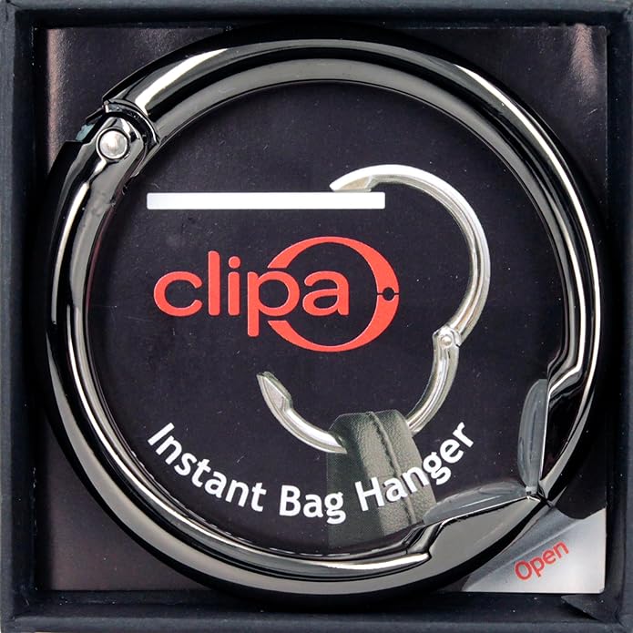 Clipa Bag Hanger - The Ring that Opens Into a Hook, Closes Automatically | Hangs Almost Anywhere in Just 1/2" of Space | Holds 33 lbs Yet Weighs Only 1.6 oz | 8 Styles | 3 yr Warranty