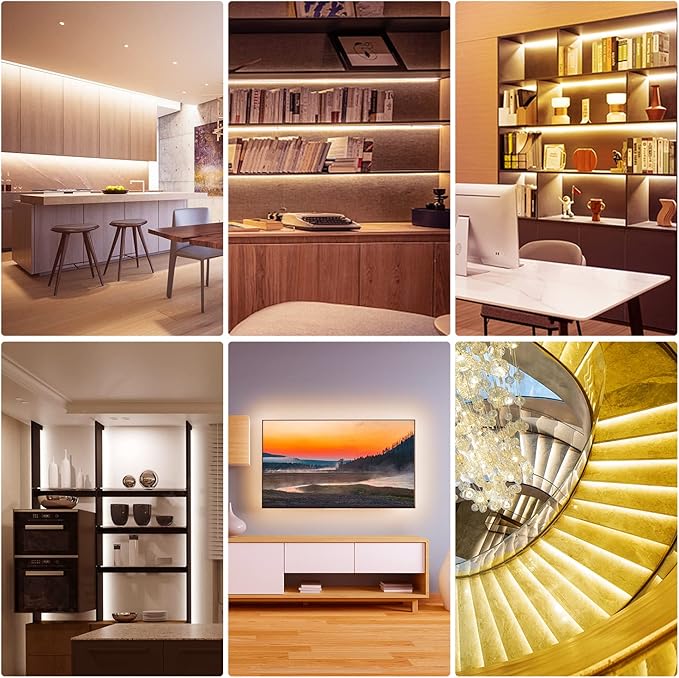 DAYBETTER Under Cabinet Lighting kit, 6 PCS LED Strip Lights with Remote, Dimmer and Adapter, Dimmable for Kitchen Cabinet,Counter,TV Back,Showcase 2700K-6500K Warm to Daylight White, Timing, 20ft