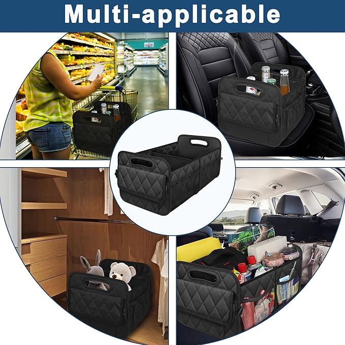 Deosk Car Trunk Organizer and Storage with Reinforced Handles, Waterproof Polyester Trunk Organizer for SUV, Minivan, Truck (Large, Black)