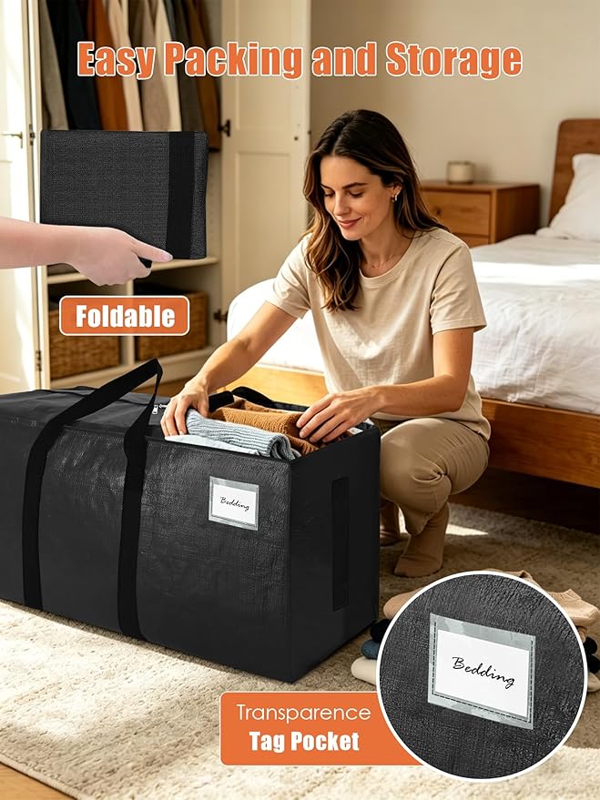 SWEET DOLPHIN 12 Pack 200LB Heavy-Duty Moving Bags with Wrap-Around Handles, Extra Large Storage Totes for Space Saving, Clothes Storage Bags, College Dorm Essentials, Multicolor, 24 Gal