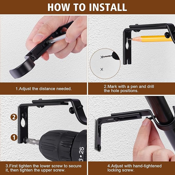 Heavy Duty Curtain Rod Brackets, Adjustable Wall Mount Iron Rod Holders for 1 Inch Rods, Window Treatment Hardware Kit with Screws & Anchors (3PCS)