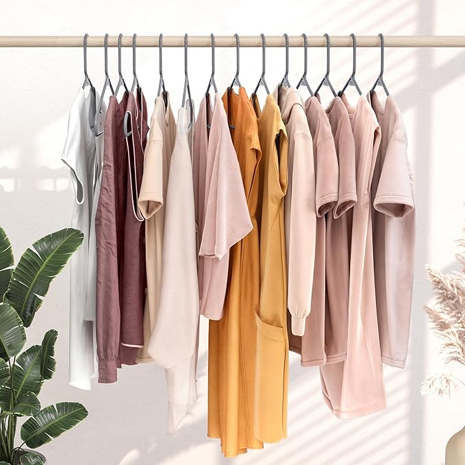 Plastic Hangers 50 Pack Grey - Clothes Hangers - Makes The Perfect Coat Hanger and General Space Saving Hangers for Closet and New Apartment Essentials - Percheros Ganchos para Colgar Ropa Hangars