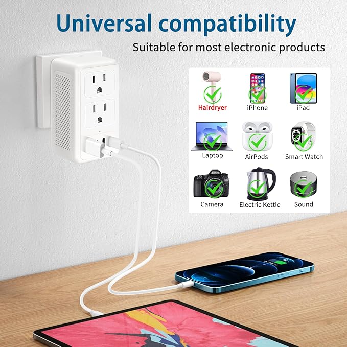 2000W 220V to 110V Voltage Converter US to Europe for Hair Dryer, Converter for European Travel, International Universal Travel Adapter with Type C A G I (White)
