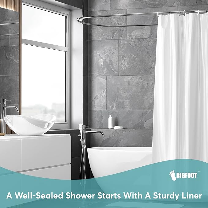 BigFoot Shower Curtain – 72 x 84 PEVA Premium Shower Curtain with Rustproof Metal Grommet and 3 Magnetic Weights – Odor Free and Compatible with Standard Showers, Clear