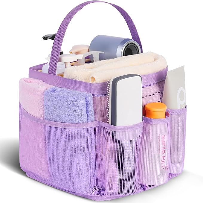 EUDELE Mesh Shower Caddy Portable for College Dorm Room Essentials,Portable Shower Caddy Dorm with 8-Pocket Large Capacity, Shower Bag for Beach, Swimming, Gym, Travel essentials, Purple