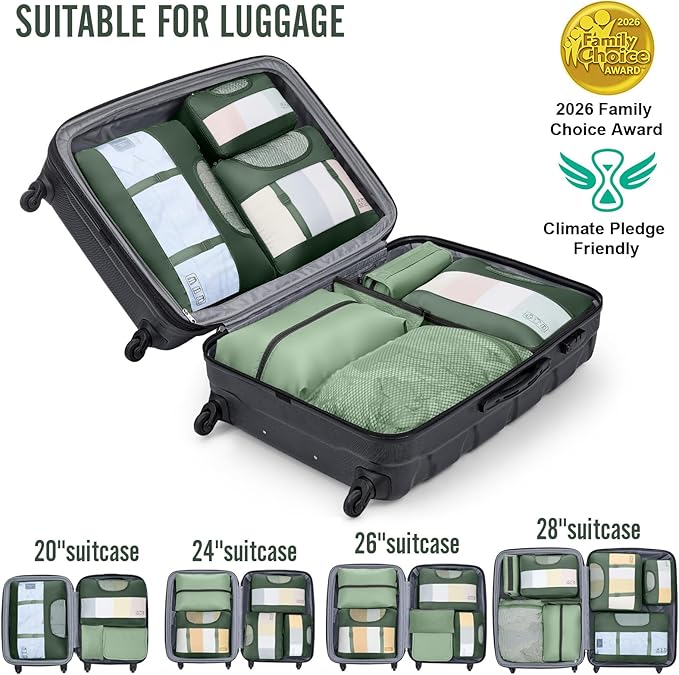 Veken 8 Set Packing Cubes for Travel Essentials, Suitcase Organizer Bags in 4 Sizes, Carry-On Luggage Accessories with Large Laundry & Shoes Bag, Must-Have for Airplane, Road Trip & Camping
