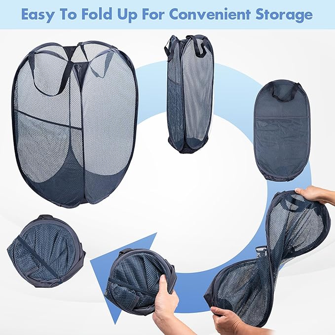 DUCOO Pop Up Laundry Hamper, 70L Collapsible Mesh Laundry Basket with Side Pocket, Foldable Dirty Clothes Hamper with Sturdy Reinforced Handles for Home Dorm Bedroom Travel Bathroom Storage, Blue