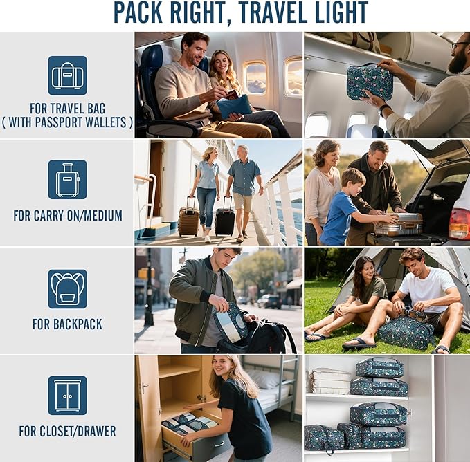 Veken 10 Set Packing Cubes for Travel Essential, Suitcase Organizer Bags in 4 Sizes, Carry-On Luggage Accessories with Large Laundry & Shoes Bag, Must-Have for Airplane, Road Trip & Camping