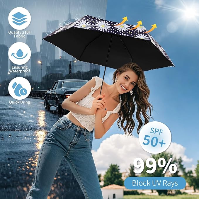 Yoobure Small Mini Umbrella with Case Light Compact Design Perfect for Travel Lightweight Portable Parasol Outdoor Sun&Rain Umbrellas