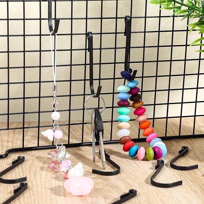20 Pcs Shelf Hooks Grid Wall Hooks for Wire Shelving Accessories Stainless Steel J Hook for Hanging Sink Hanger for Kitchen Bedroom Office, Wire Hook Rack, Black