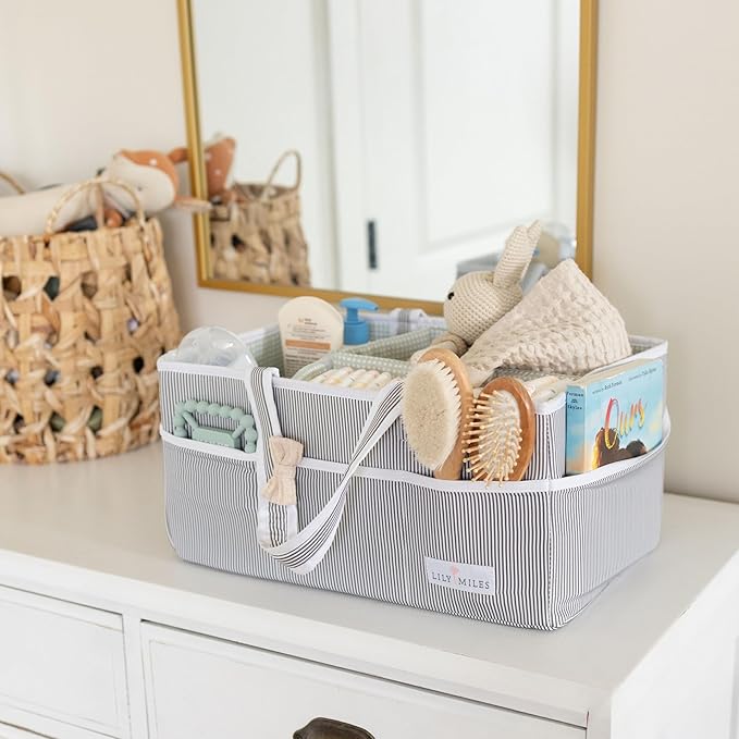 Lily Miles Baby Diaper Caddy Organizer - Large Tote Bag for Newborn essentials Boy or Girl - Baby Shower Basket - Nursery Must Haves - Registry Favorites - Newborn Caddie Car Organizer
