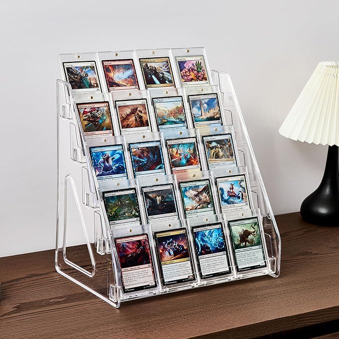 DEEIF 5 Tier Acrylic Trading Card Display Stand, 12" Display Shelf for Magnetic Card Holders, Toploaders, PSA Graded Cards, TCG Sports Card Collection (5Tier, 1Pack)