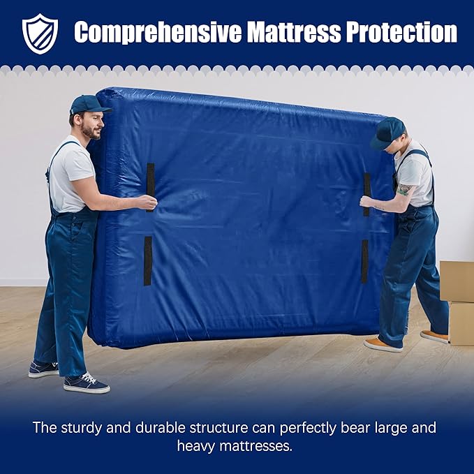 Cosy Family Mattress Bags for Moving with 8 Handles - 170GSM Extra-Thick Mattress Bag for Moving Supplies - Reusable Mattress Cover Protector Storage with Zipper, Blue, Full XL