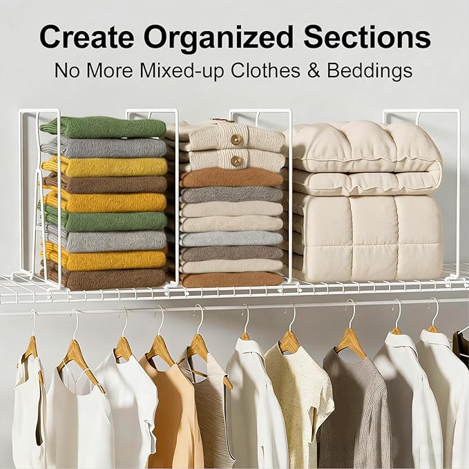 Wire Shelf Dividers for Closet: 16-inch Tall 12-inch Deep 6 Pack Wire Rack Accessories - Adjustable Purse Organizer for Sweaters Clothes Towels- Metal Linen Closet Pantry Separators