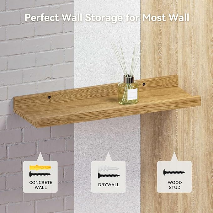Boswillon 47.2 Inches Long Floating Shelves Wall Mounted, 2 Set Rustic Wall Shelf for Bedroom, Nursery Book Shelf with Lip, Picture Ledge Shelf for Wall Decor Living Room Bathroom Kitchen - Oak
