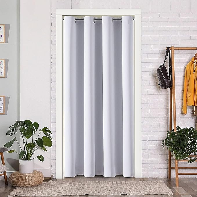 ChrisDowa Blackout Curtains 90 Inches Long for Living Room, Grommet Thermal Insulated Room Darkening Curtains for Bedroom (1 Panel Set, Greyish White, 52W x 90L)