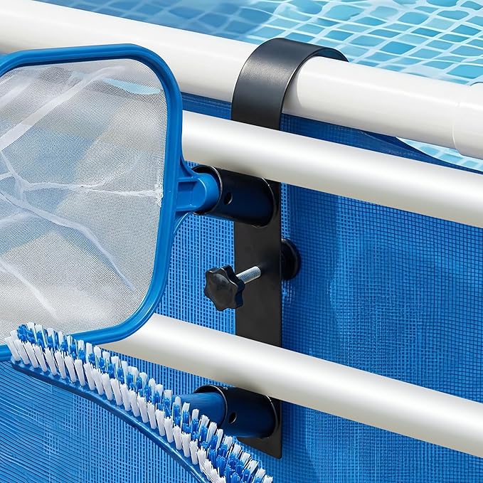 codree 2 Pcs Pool Leaf Skimmer Net Holder, Adjustable Above Ground Pools Hooks, Swimming Pool Pole Hangers for Hanging Tool, Hose, Leaf Rakes, Nets Pool-Accessories