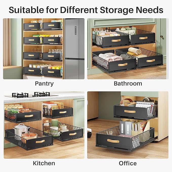 Pull out Cabinet Organizer Fixed with Adhesive Nano Film,Heavy Duty Slide out Pantry Shelves Drawer Storage,Sliding Mesh Cabinet Basket with Handle for Kitchen, Bathroom,Home, 13.8"W X 21"D X6.2"H