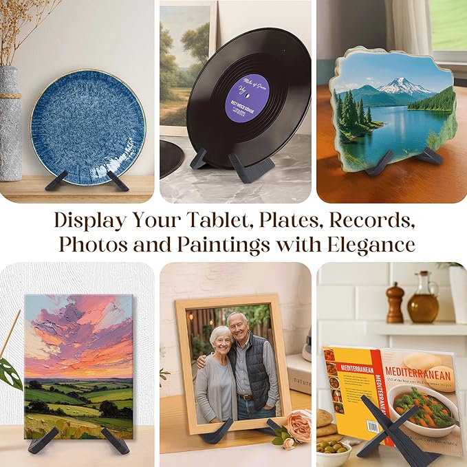 XKDOUS 2 Pack Black Plate Stands for Display 6.5 Inch Wooden Cookbook Holder Stand Decorative Picture Frame Plate Display Stand Recipe Book Holders for Kitchen Counter