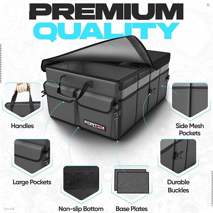 FORTEM Trunk Organizer For SUV Car Trunk Organizer, Foldable Storage, Car Accessories for Women Men, Collapsible Bag, 600D Oxford, Non Slip Bottom, Straps, Soft Cover (50L)