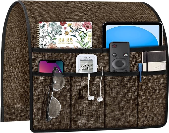 Joywell Armchair Caddy for Couch Remote Control Holder Recliner Armrest Organizer Non Slip Sofa Arm Chair Caddie with 6 Pocket Storage for Magazine, Tablet, Phone, iPad, Chocolate