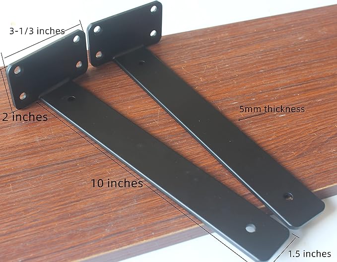 16 Pack - 10 inch Black Hidden L Shelf Bracket (1/5 Inch Thicked) Iron Floating Shelf Brackets Rustic Industrial Metal Brackets for Shelf Support