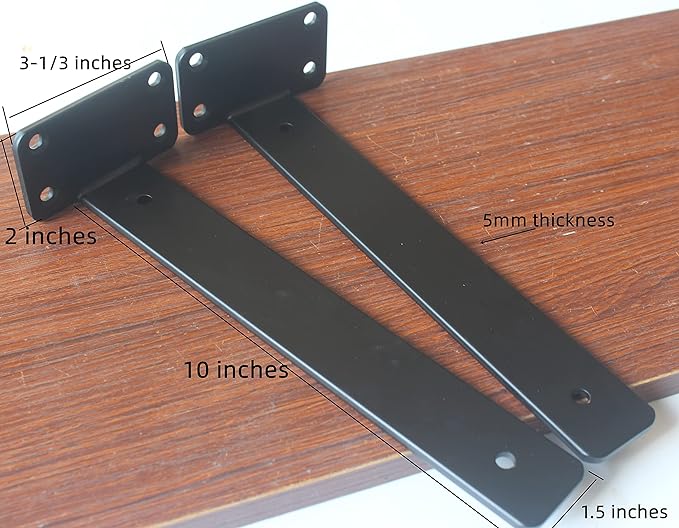 12 Pack - 10 inch Black Hidden L Shelf Bracket (1/5 Inch Thicked) Iron Floating Shelf Brackets Rustic Industrial Metal Brackets for Shelf Support