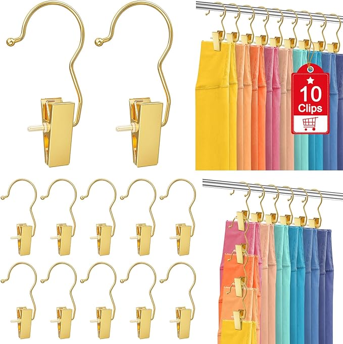 10 Pack Gold Boot Hangers for Closet, Hanger Clips Portable Travel Hangers Space Saving, Boot Clip Hooks for Hanging Clothes Pins Laundry Pants Hooks Towels Hat Bra Socks Jean