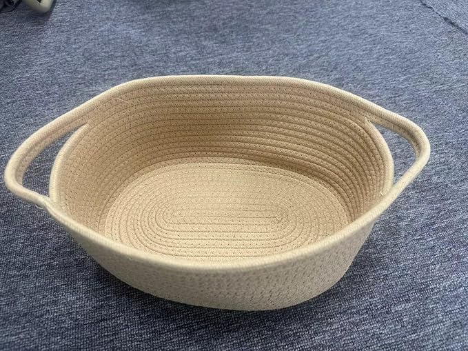 ABenkle Small Basket with Handles - Decorative Durable Rope Woven Storage Bin Shelf Storage Organizer Cube, Easter Baby Gift Basket, 12"x8"x5"