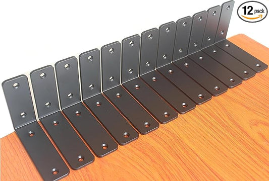 12 Pack - L 5" x H 4" x W1.5, 5mm Thick Black L Shelf Bracket, Iron Shelf Brackets, Metal Shelf Brackets, Floating Shelf, Shelf Supports with Screws