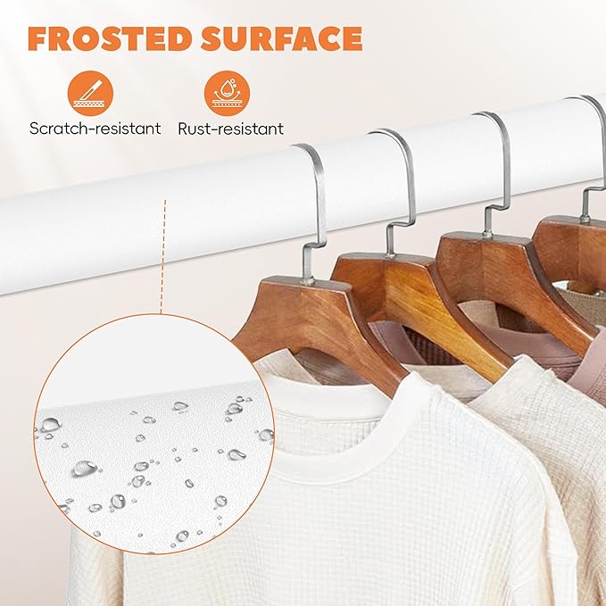 Closet Rod 50-99 Inches, Adjustable Heavy Duty Metal White Closet Rods for Hanging Clothes 1.3 Inches Diameter for Wardrobes Laundry