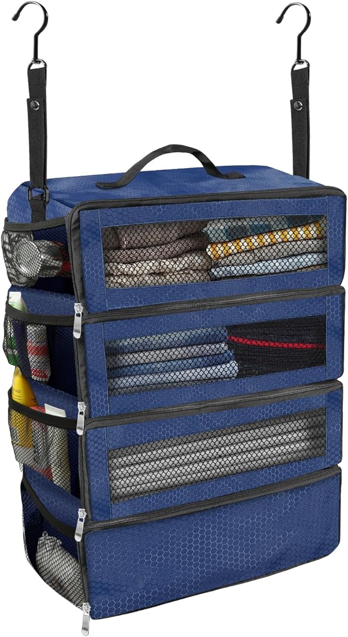Olosar Suitcase Organizer, Travel Luggage Organizer Portable Hanging Travel Shelves Collapsible Hanging Packing Cubes for Carry on Suitcase