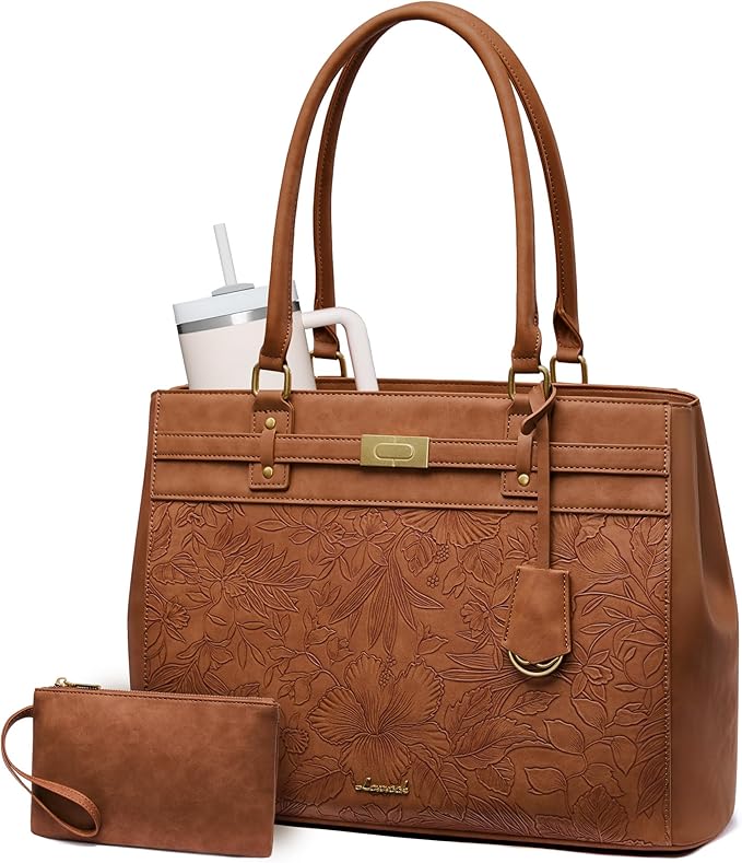 LOVEVOOK Laptop Tote Bag for Women, 17.3 Inch Waterproof Leather Work Computer Bag, Large Business Office Briefcase Shoulder Handbag Purse Gifts for Women