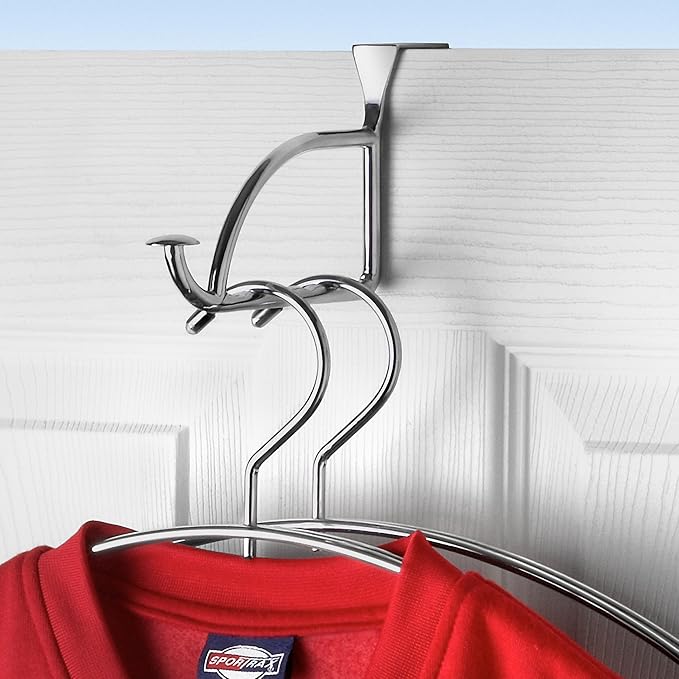 Spectrum Diversified Designs Hanger Holder & Hook, Extender Over-the-Door Closet, Bedroom & Laundry Room, Hanging Clothes Drying Rack, Chrome (Pack of 6)