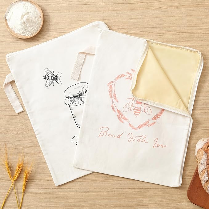 WiNDANCE Wide Zipper Access Beeswax Bread Bags for Homemade Bread - 2 Packs XL Reusable Organic Beeswax Linen Cotton Sourdough Bag, Homesteading Essentials Sourdough Bags with Zip to Keep Fresh