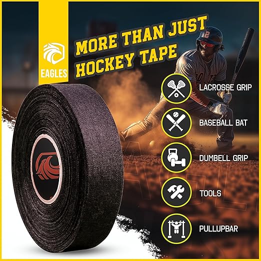 EAGLES Hockey Tape Multipurpose Cloth Tape Roll for Lacrosse Baseball & Softball Bats, Rackets, Pullup Bars, Gardening Tools, Easy Tear Over Grip - Multi Sport Handle Tape - Sports Gift (Blue)