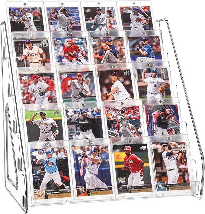CELSOL Elevated 5 Tier Clear Acrylic Card Display Stand for Trading Cards, Sports Cards, Greeting Cards, Stickers – Slanted Holder for PSA Slabs, Vendors, Collectors & Retail (5 Tier 1 Pack)