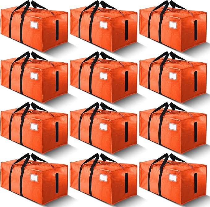 HOMESURE Supports 200lbs Heavy Duty Moving Bags - Strong Zipper & Wrap-Around Handles - Water-Resistant Storage Totes, Durable Alternative to Moving Boxes - 12 Pack - Orange