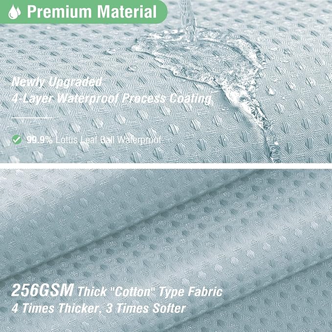 Dynamene Fog Blue Fabric Shower Curtain for Bathroom- Waffle Weave Textured Heavy Duty Cloth , 256GSM Hotel Luxury Weighted Bath Curtain Set with 12 Plastic Hooks,72x72, Fog Blue