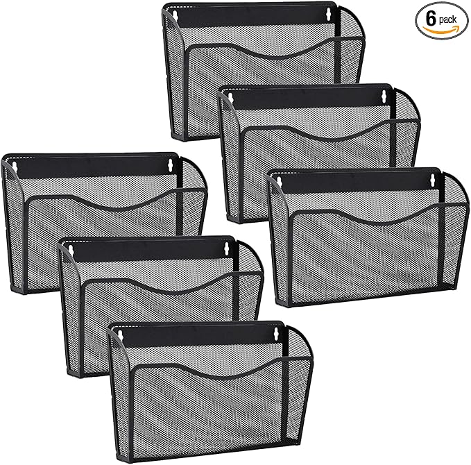 Gawerk 6 Pack Wall File Organizer, Mesh Wall File Pocket Mail Organizer Hanging Metal Vertical Wall Mounted File Holder for Office/Home
