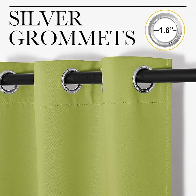 NICETOWN Kitchen Blackout Window Curtain Panel, Fresh Green, 1 Panel, 55 by 90 inches Long, Home Fashion Thermal Insulated Solid Grommet Room Darkening Drape for Apartment