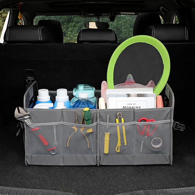 AOKJOY Car Trunk Organizer Car Storage Organizer Collapsible Multi Compartment Car Organizer Adjustable Straps Car Organizer for SUV(Gray)
